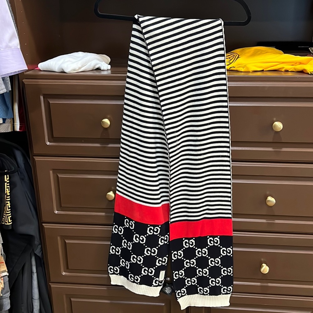 Gucci Striped GG Logo Long Scarf